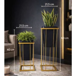 Conjunto 2 Suporte Alto com Vaso Decoração Casa Sala Jardim - Imagem 2
