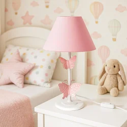 Abajur borboleta infantil cupula rosa quarto de criança - Imagem 3