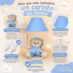 Luminária para Quarto Abajur Ursinho Aviador Decoração Quarto Infantil - Imagem 3