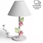 Luminária Abajur Decorativo Rosa Flor Dupla De Ferro Decoração De Mesa Quarto